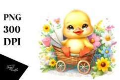 Colorful Watercolor Baby Duck Sitting on Craddle | Product Image 1