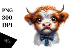 Crazy Baby Cow with Bow and Tie PNG Product Image 1