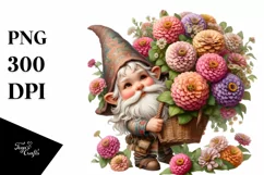 Gnome with Zinnia Bouquet Digital Painting Clipart Product Image 3
