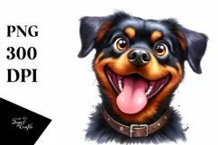Cute Crazy Rottweiler Sitting Watercolor Clipart Product Image 3