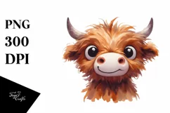 Funny Baby Face Expressive Highland Cow PNG Product Image 1
