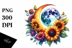 Half Moon with Sunflowers Clipart, Transparent PNG Product Image 3