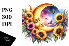 Half Moon with Sunflowers Clipart, Transparent PNG Product Image 1