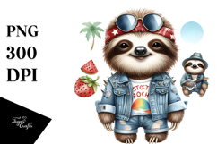 Energetic Baby Sloth Beach PNG Product Image 1