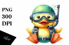 Funny Duck with Scuba Helmet | Watercolor | Clipart Product Image 1