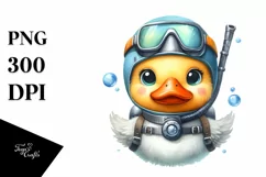 Funny Duck with Scuba Helmet | Watercolor | Clipart Product Image 1