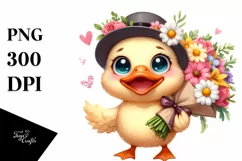 Big Eyes Duck with Large Flower Bouquet | Sublimation | Product Image 1