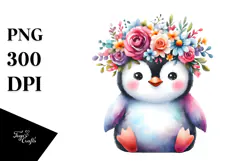 Cute Penguin with Flower Crown PNG Product Image 1