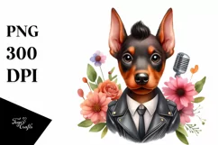 Watercolor Baby Doberman Pinscher Pop Singer Clipart Product Image 1