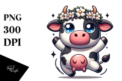Cute Holstein Cow with Flower Crown PNG Product Image 1