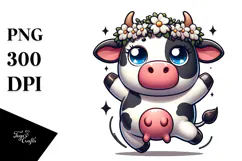 Cute Holstein Cow with Flower Crown PNG Product Image 1