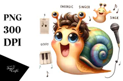 Cute Baby Snail with Singer Look PNG Product Image 1