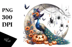 Watercolor Peacock in Halloween Style PNG Product Image 1