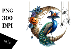 Watercolor Peacock in Halloween Style PNG Product Image 1