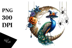 Watercolor Peacock in Halloween Style PNG Product Image 1