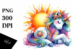 Colorful Baby Unicorn with Sun | Sublimation | Clipart Product Image 1