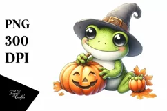 Happy Frog Holding Pumpkin | Sublimation | Clipart Product Image 1