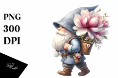 Gnome with Magnolia Bouquet Watercolor Clipart Product Image 1