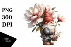Gnome with Magnolia Bouquet Watercolor Clipart Product Image 1