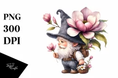 Gnome with Magnolia Bouquet Watercolor Clipart Product Image 3