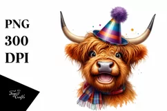 Cow Watercolor Highland Cow with Party Hat | Sublimation Product Image 3