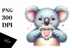 Cheerful Koala with Love Sign | Sublimation Clipart Product Image 1