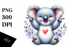 Happy Koala with Love Sign | Sublimation Clipart Product Image 1