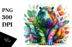 colorful flower and leaf hippo PNG Product Image 1