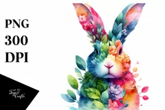Abstract Rabbit with Plant Leaves and 3D Flowers PNG Product Image 3