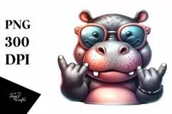 Hippo Sunglasses Rocker Sublimation Clipart Product Image 1