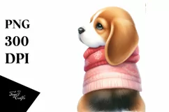 Cute Baby Beagle with Christmas Decorations PNG Product Image 3