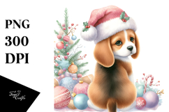 Cute Watercolor Beagle with Christmas Decorations PNG Product Image 1