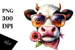 Funny Cow with Flower and Sunglasses PNG Product Image 1