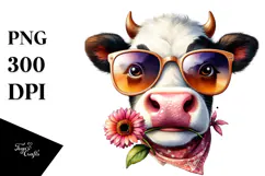 Funny Cow with Flower and Sunglasses PNG Product Image 1