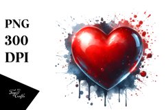 Red Glossy Heart Watercolor PNG Product Image 1