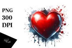 Red Glossy Heart Watercolor PNG Product Image 1