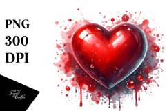 Red Glossy Heart Watercolor PNG Product Image 1