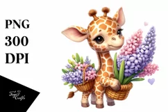 Whimsical Baby Giraffe with Flower Basket | Clipart Product Image 1