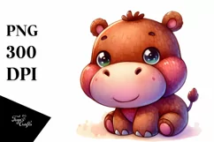 Cute Baby Hippo Watercolor Plush | Clipart Product Image 3