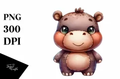Smiling Cute Baby Hippo Watercolor Plush | Clipart Product Image 3