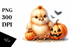 Cute Baby Chicken with Halloween Pumpkin PNG Product Image 3