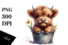 Cute Baby Highland Cow Pot Clipart Product Image 1