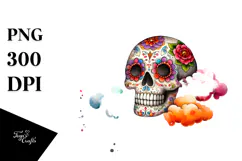Colorful Cute Skull Painting, PNG Product Image 1