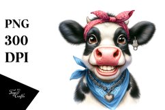 Cow Watercolor Cow with Houswife Bandana | Sublimation Product Image 1