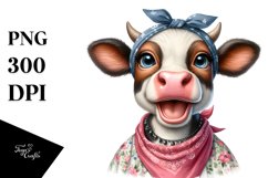Cow Watercolor Cow with Houswife Bandana | Sublimation Product Image 1