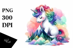 Baby Unicorn on Mountain, Serene PNG Product Image 3