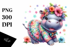 Colorful Smiling Cute Baby Hippo | Sublimation | Clipart Product Image 1
