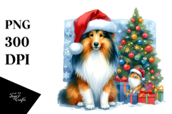 Sitting Collie with Santa Hat PNG Product Image 1