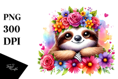 Vibrant Sloth Flower Crown Clipart Product Image 1