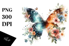 Grungy Butterfly with Flowers PNG Product Image 1